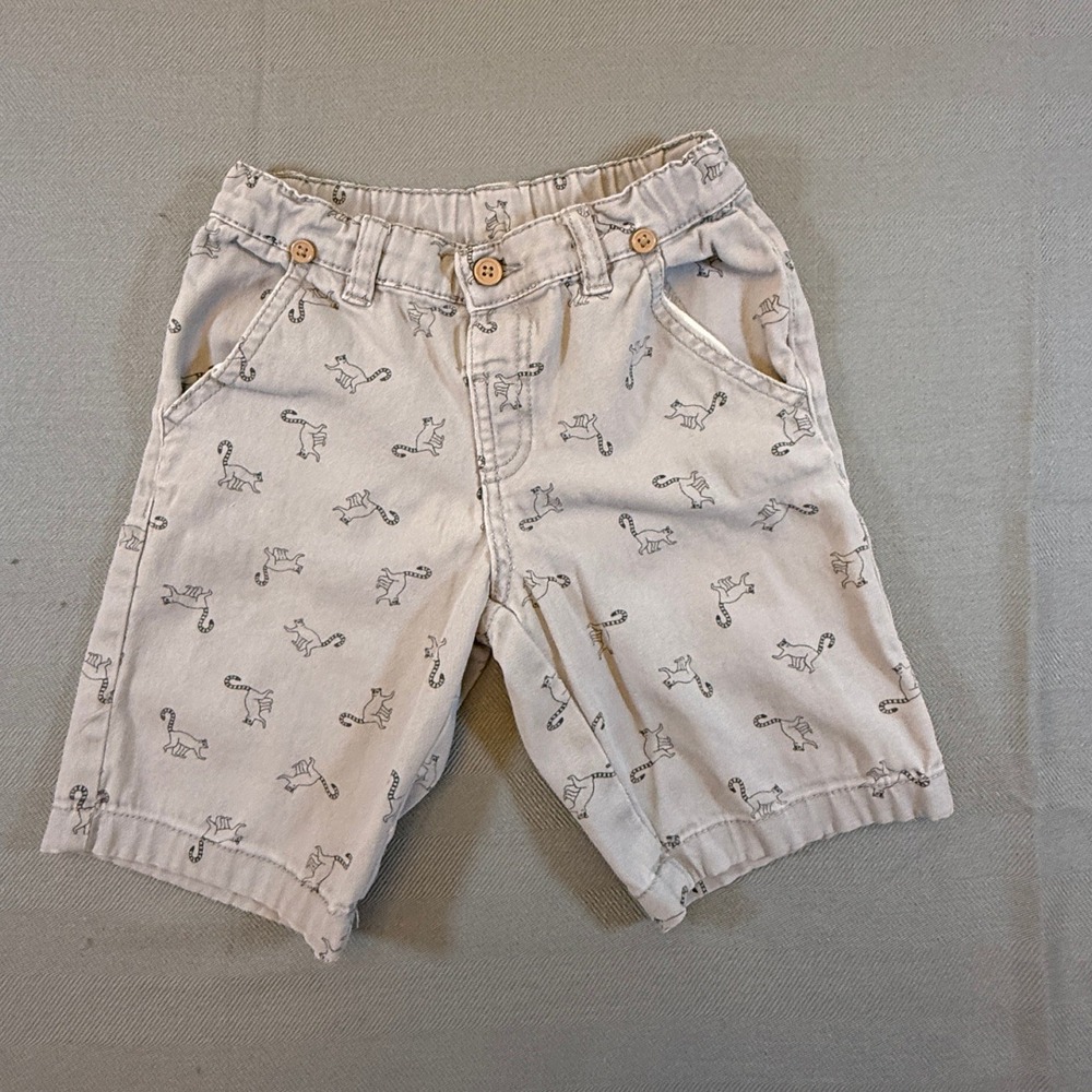 Little Kids Tan Lemur Print Chino Shorts Boys Size 6-7 Yrs Elastic Waist Tan